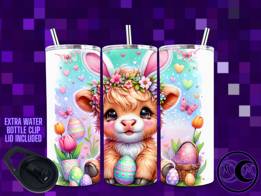 Easter Highland Cow Dual Lid Tumbler