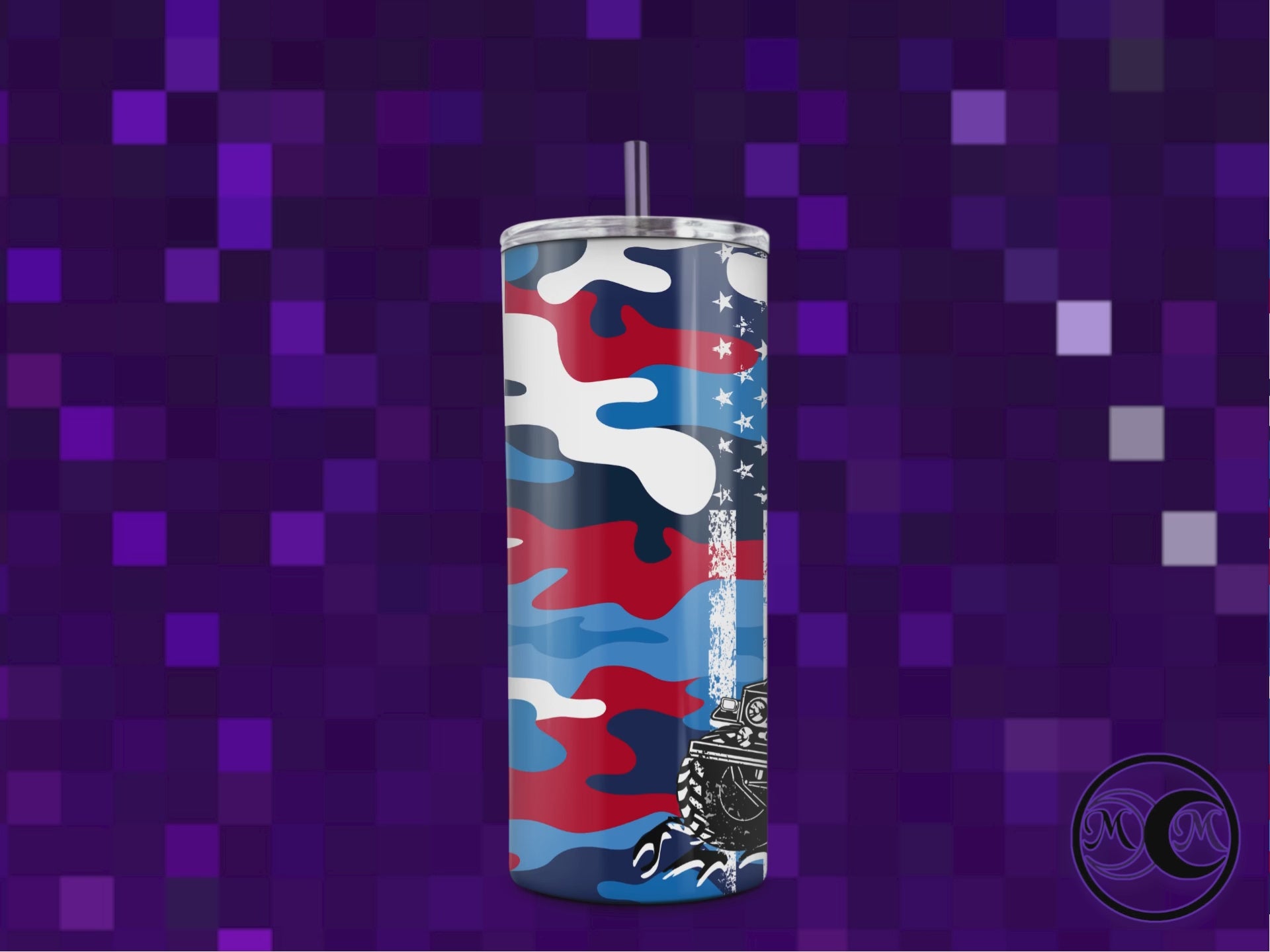 Red White and Blue Camo Off Road Dual Lid Tumbler