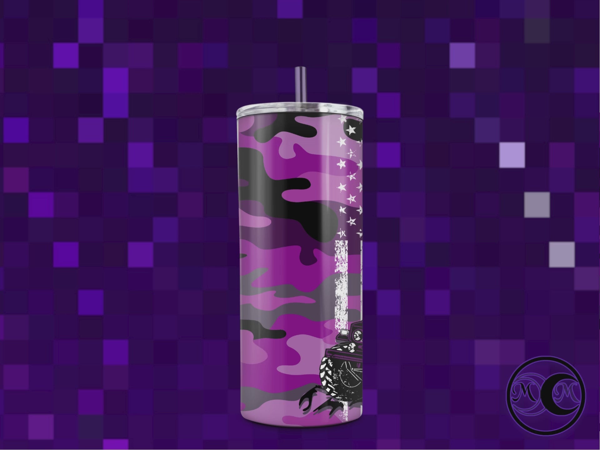 Purple Camo Off Road Dual Lid Tumbler