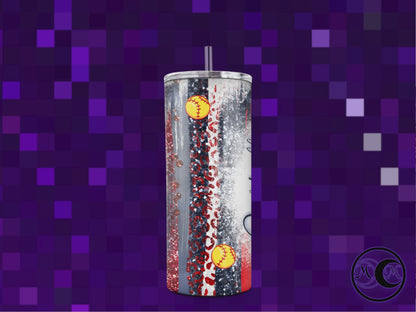 Red & Blue Softball Mom Dual Lid Tumbler