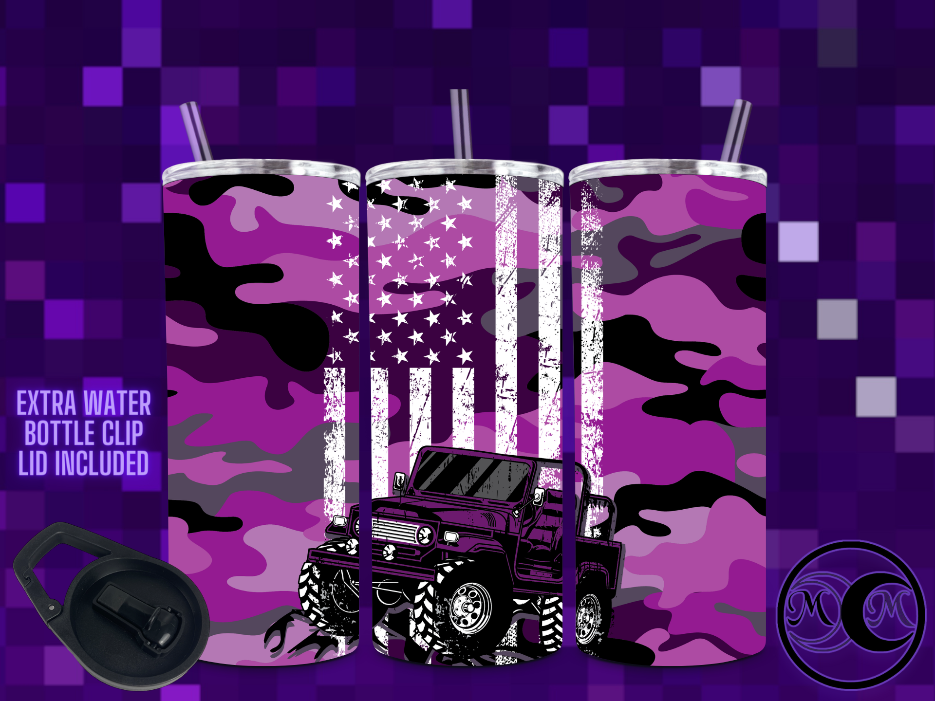 Purple Camo Off Road Dual Lid Tumbler