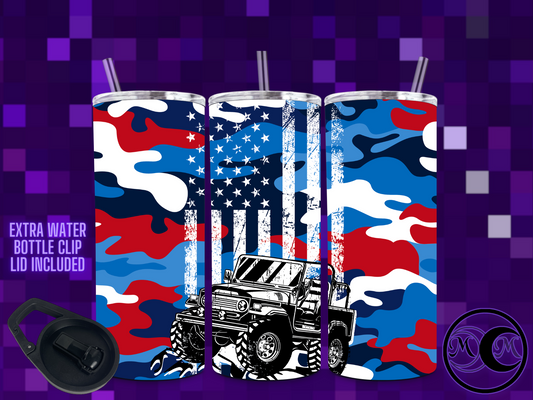 Red White and Blue Camo Off Road Dual Lid Tumbler